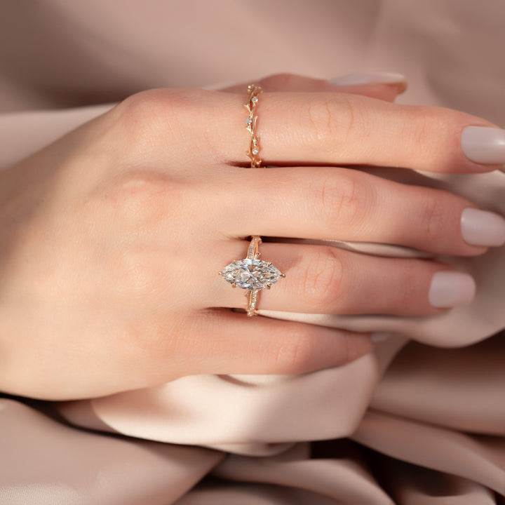 The Pave Coco Marquise Lab Diamond Moissanite Engagement Ring *Shown with 3 ct #material_rose