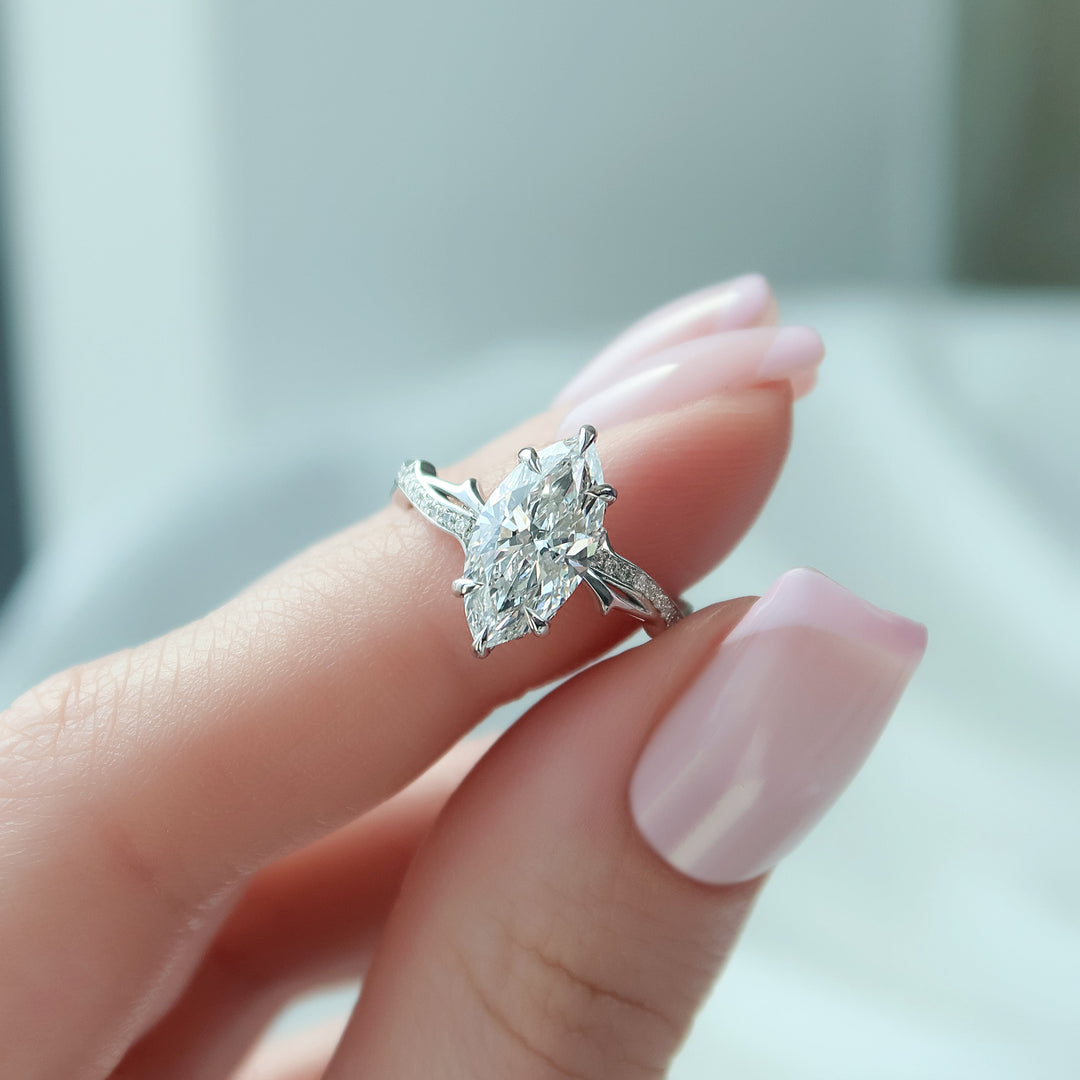 The Pave Coco Marquise Lab Diamond Moissanite Engagement Ring