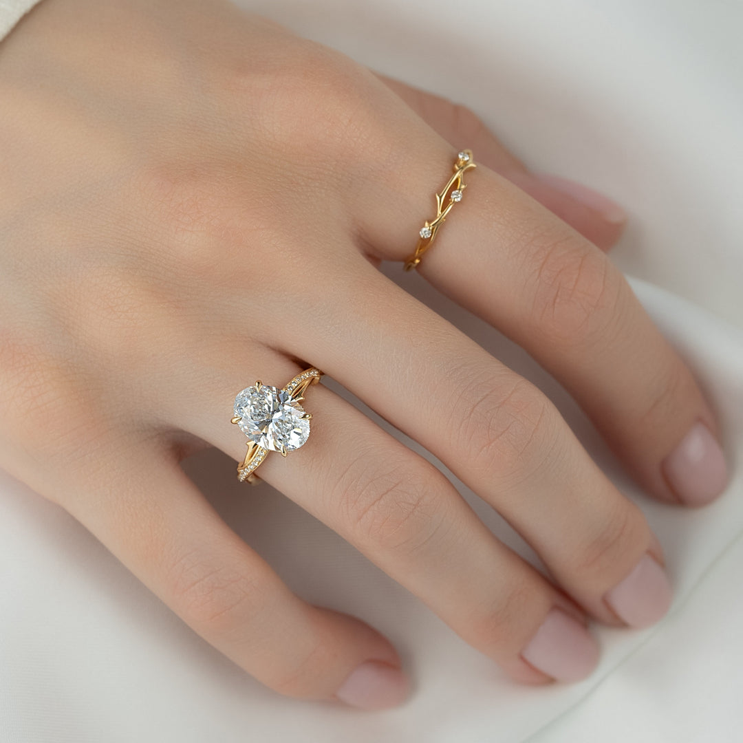 The Pave Coco Oval Lab Diamond Moissanite Engagement Ring