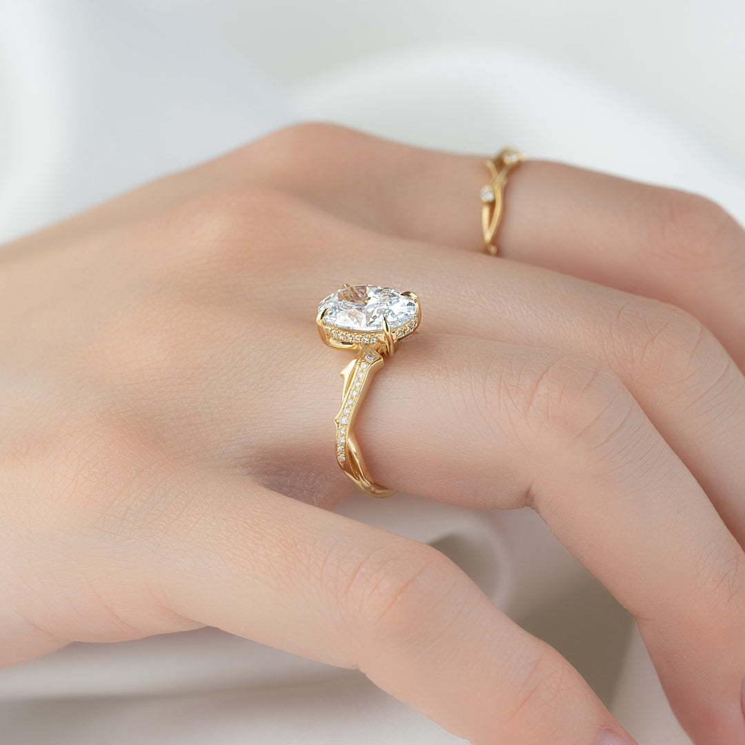 The Pave Coco Oval Lab Diamond Moissanite Engagement Ring