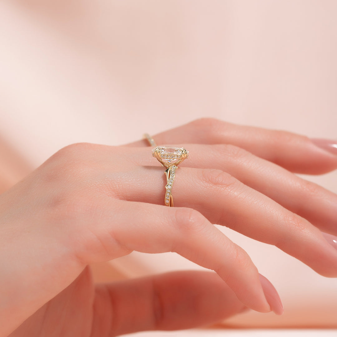 The Pave Coco Oval Lab Diamond Moissanite Engagement Ring