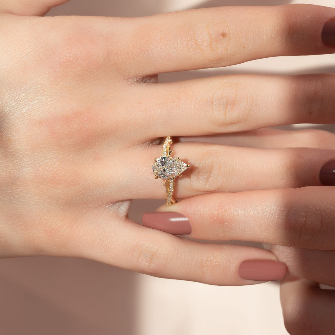 The Pave Coco Pear Lab Diamond Moissanite Engagement Ring