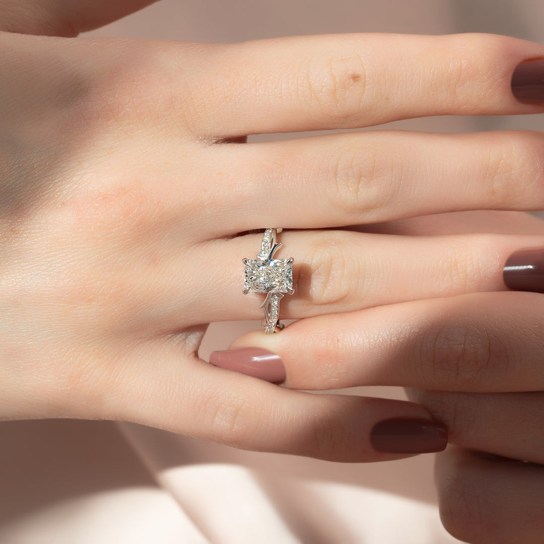 The Pave Coco Radiant Lab Diamond Moissanite Engagement Ring