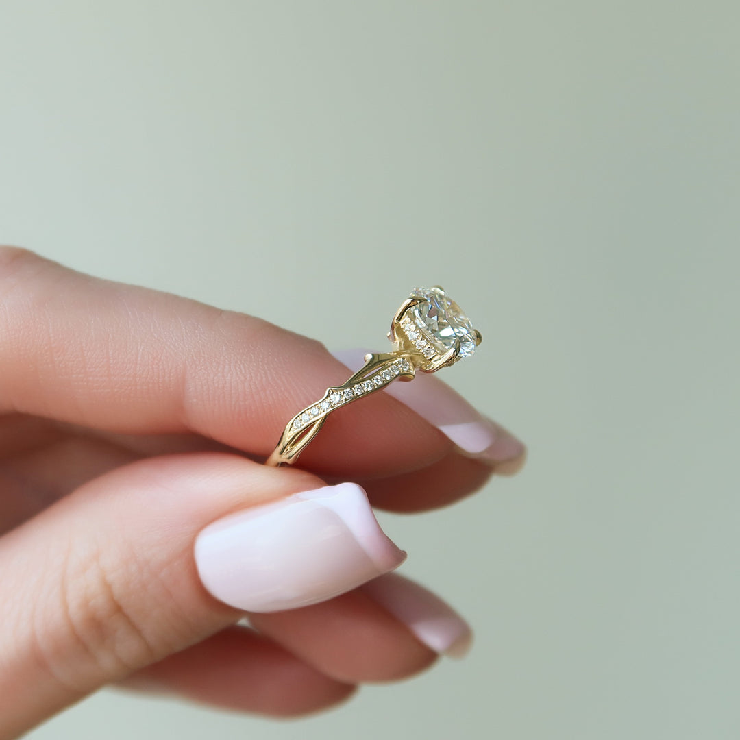 The Pave Coco Round Lab Diamond Moissanite Engagement Ring