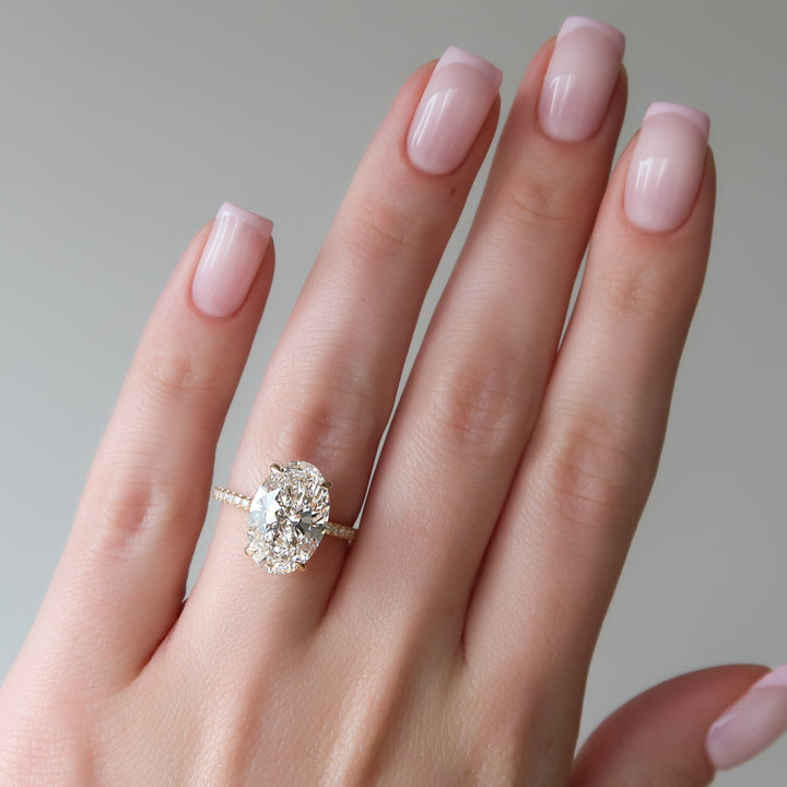 The Pave Crown Liberty Oval Lab Diamond Moissanite Engagement Ring *Shown with 5 ct #material_gold