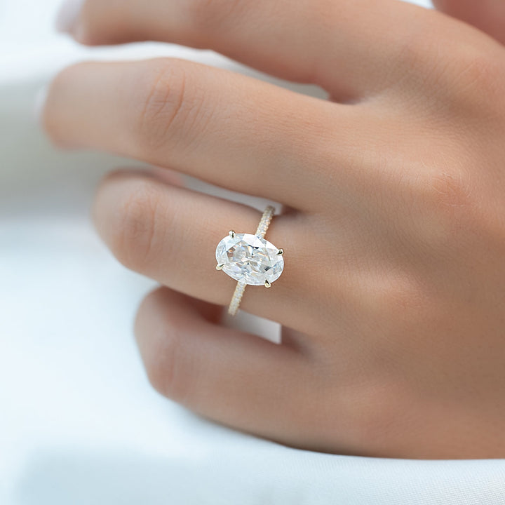 The Pave Crown Liberty Oval Lab Diamond Moissanite Engagement Ring *Shown with 3 ct #material_gold