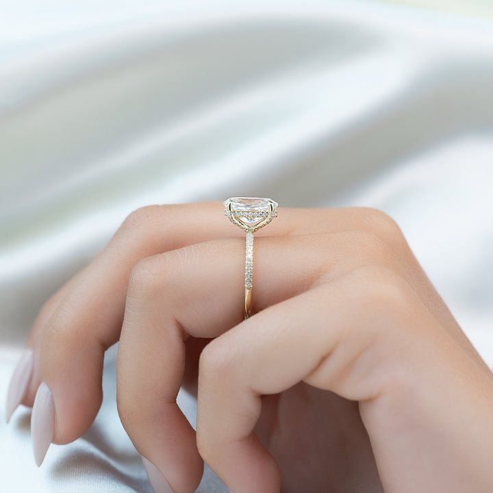 The Pave Crown Liberty Oval Lab Diamond Moissanite Engagement Ring *Shown with 3 ct #material_gold