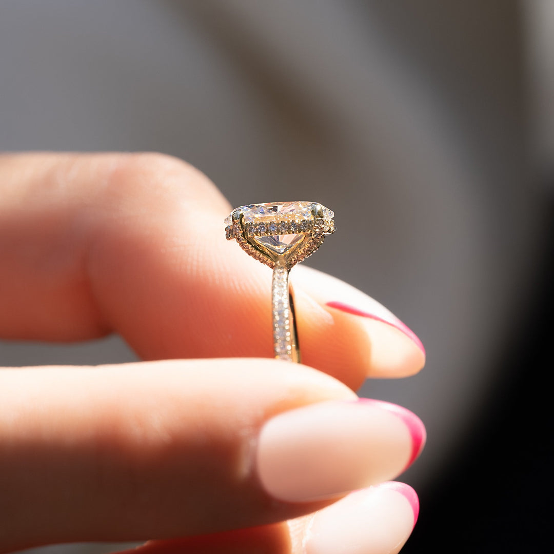 The Pave Crown Liberty Oval Lab Diamond Moissanite Engagement Ring