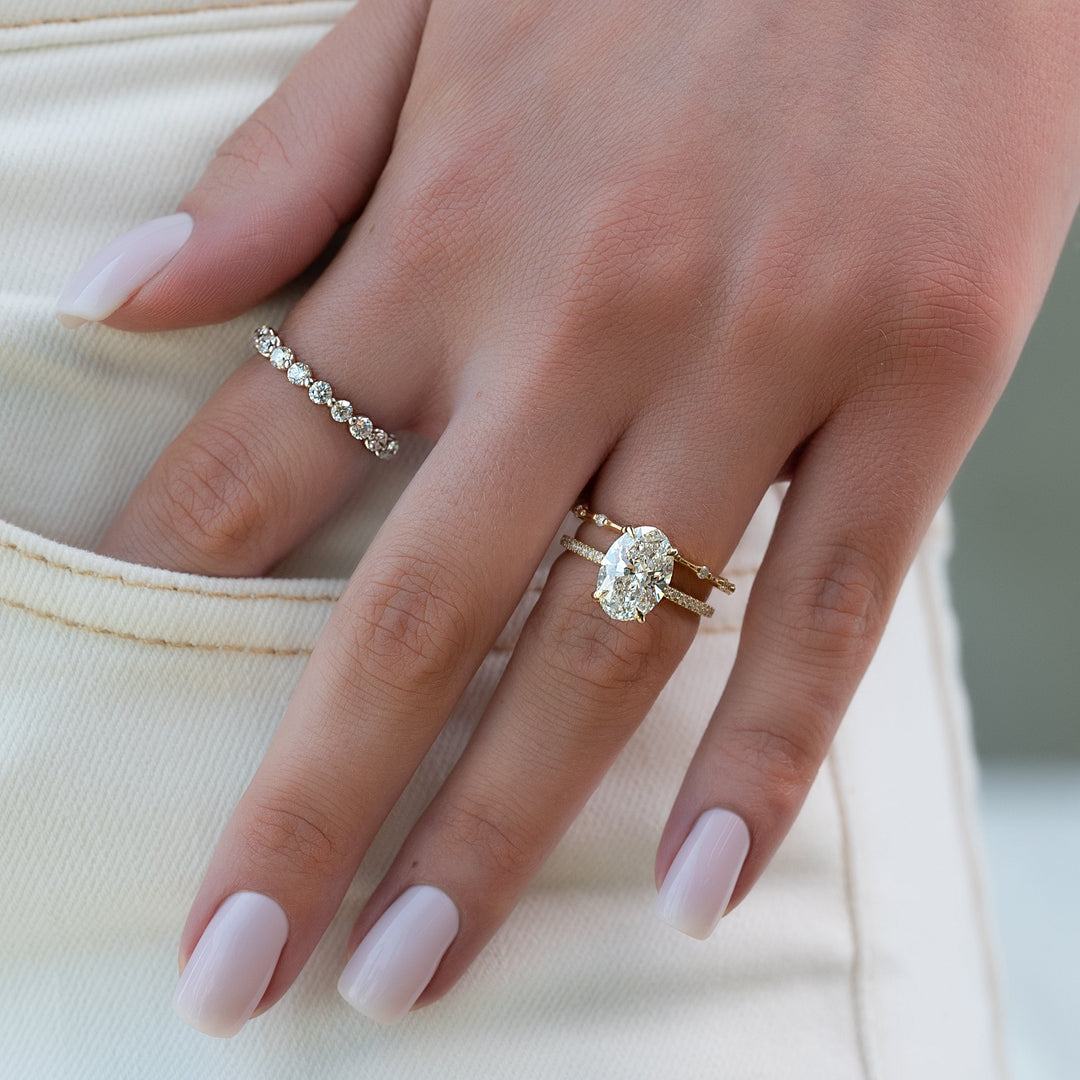 The Pave Crown Liberty Oval Lab Diamond Moissanite Engagement Ring