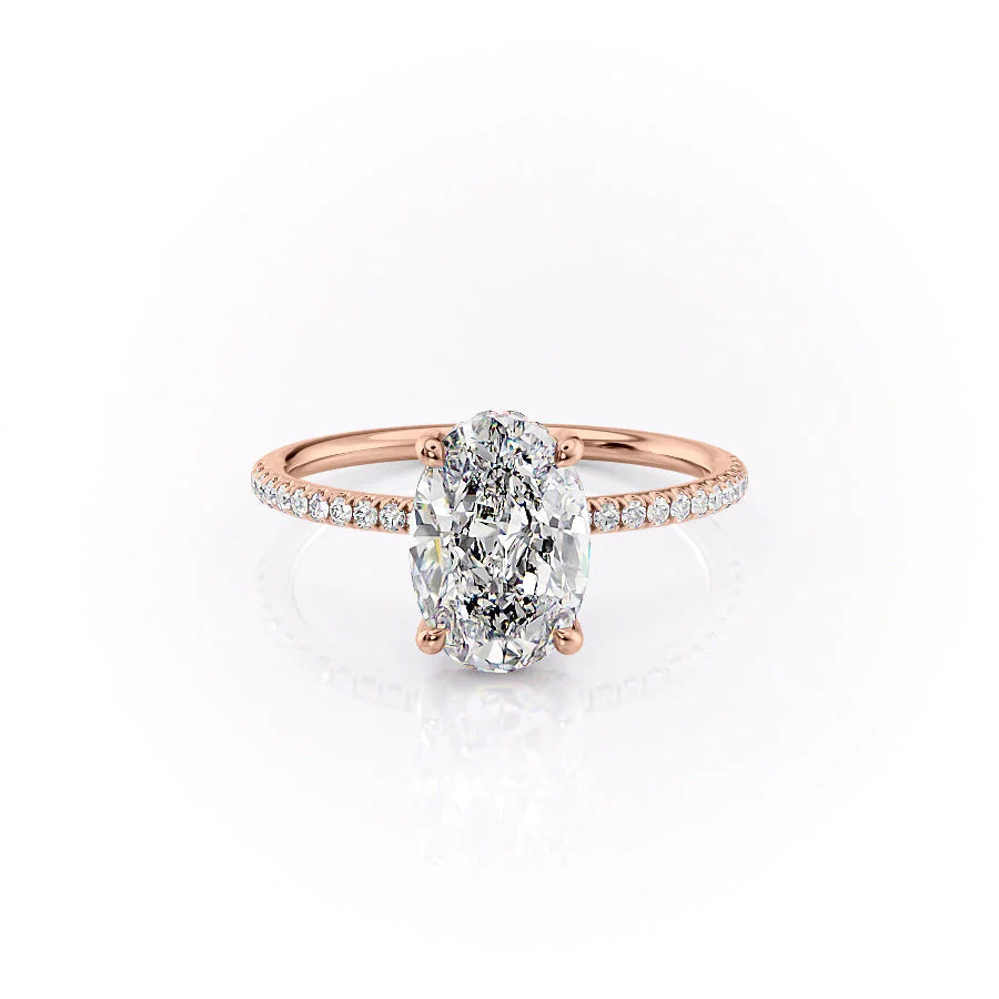 The Pave Crown Liberty Set With Oval Pave Lab Diamond 1 Carat 14K Rose#material_rose
