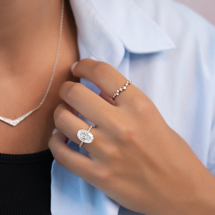 The Pave Crown Liberty Oval Lab Diamond Moissanite Engagement Ring *Shown with 4 ct #material_rose