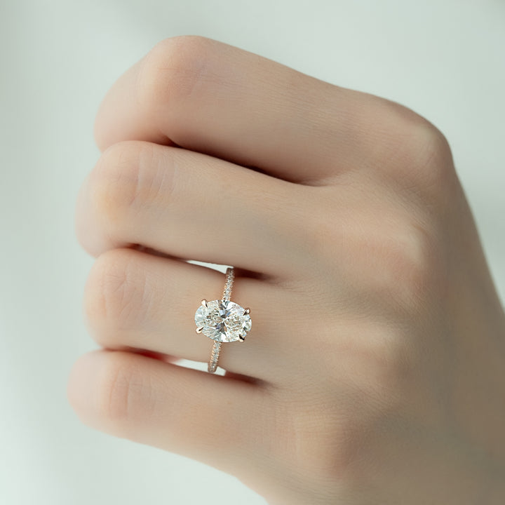 The Pave Crown Liberty Oval Lab Diamond Moissanite Engagement Ring *Shown with 2 ct #material_rose