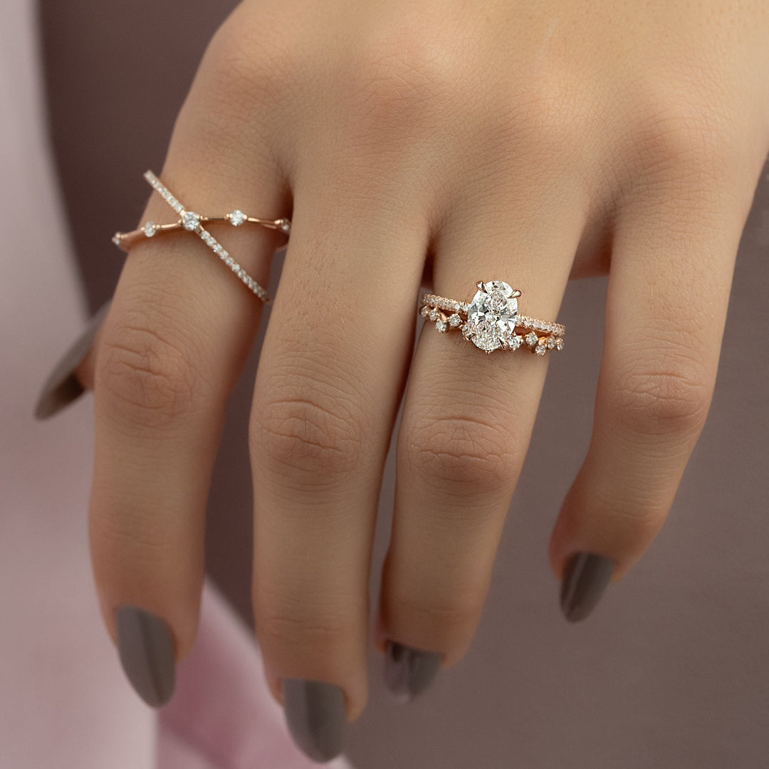 The Pave Crown Liberty Oval Lab Diamond Moissanite Engagement Ring