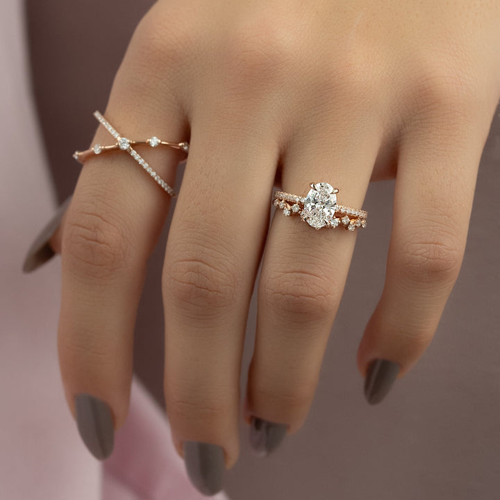 The Pave Crown Liberty Oval Lab Diamond Moissanite Engagement Ring *Shown with 1.5 ct #material_rose