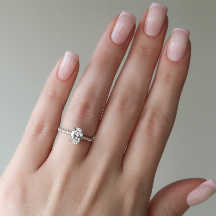 The Pave Crown Liberty Oval Lab Diamond Moissanite Engagement Ring *Shown with 1 ct #material_white