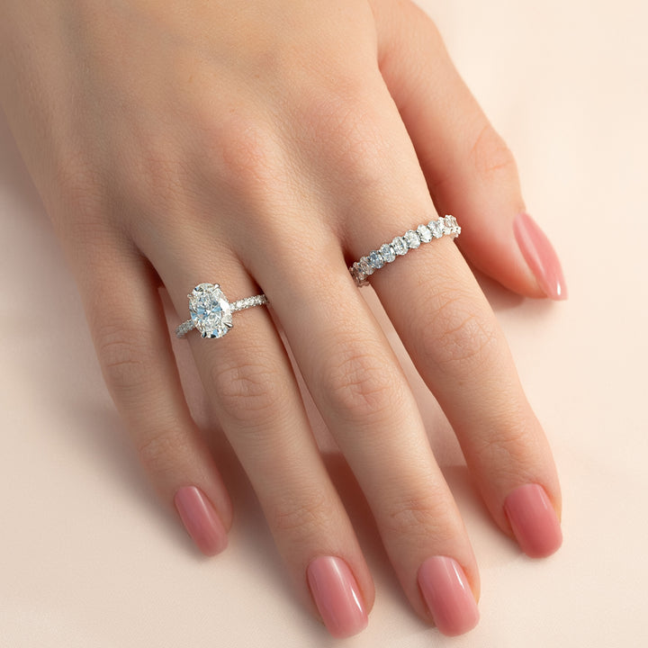 The Pave Crown Liberty Oval Lab Diamond Moissanite Engagement Ring *Shown with 2 ct #material_white