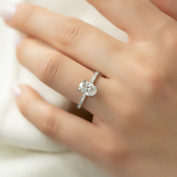 The Pave Crown Liberty Oval Lab Diamond Moissanite Engagement Ring *Shown with 1 ct #material_white