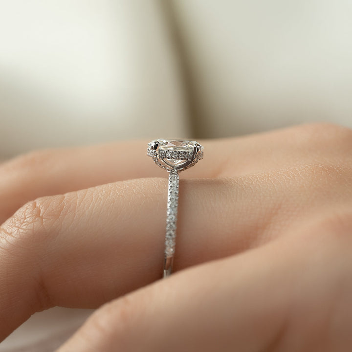 The Pave Crown Liberty Oval Lab Diamond Moissanite Engagement Ring *Shown with 1 ct #material_white
