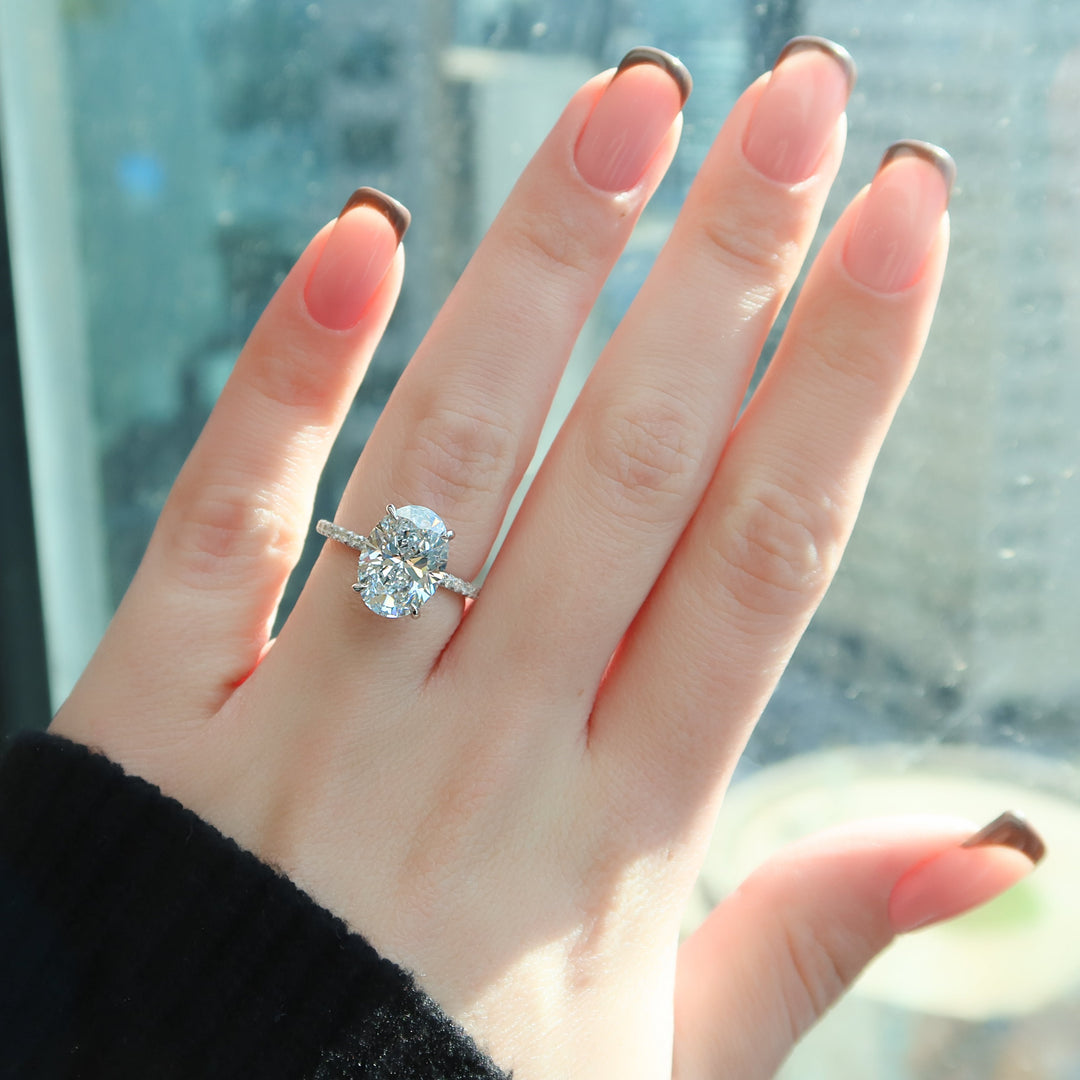 The Pave Crown Liberty Oval Lab Diamond Moissanite Engagement Ring