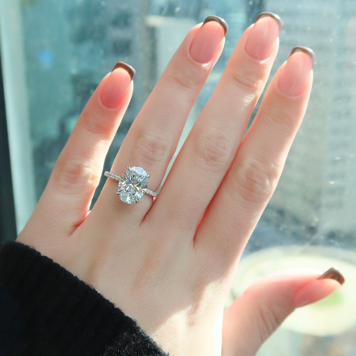 The Pave Crown Liberty Oval Lab Diamond Moissanite Engagement Ring *Shown with 4.5 ct #material_white