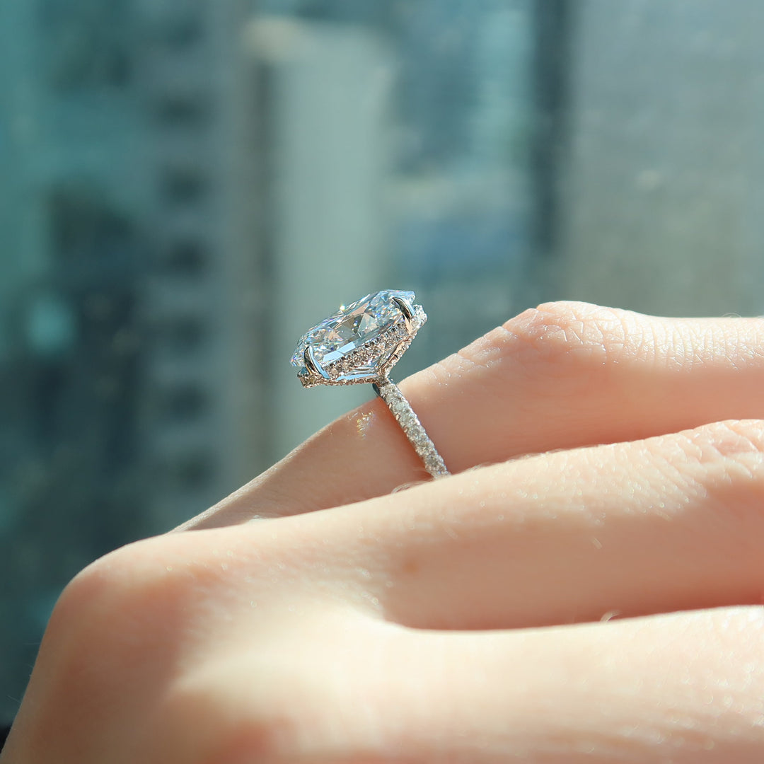The Pave Crown Liberty Oval Lab Diamond Moissanite Engagement Ring