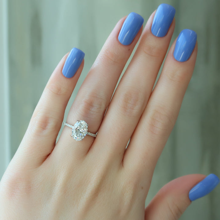 The Pave Crown Liberty Oval Lab Diamond Moissanite Engagement Ring *Shown with 2.5 ct #material_white