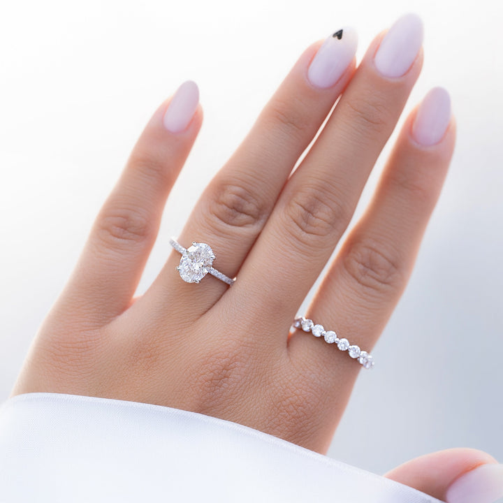 The Pave Crown Liberty Oval Lab Diamond Moissanite Engagement Ring *Shown with 2 ct #material_white