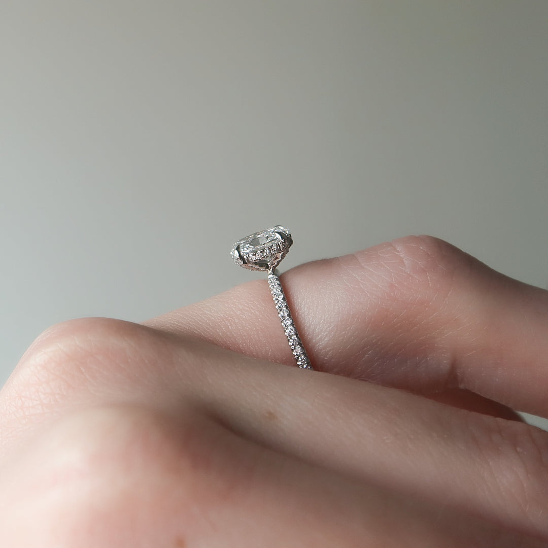 The Pave Crown Liberty Oval Lab Diamond Moissanite Engagement Ring