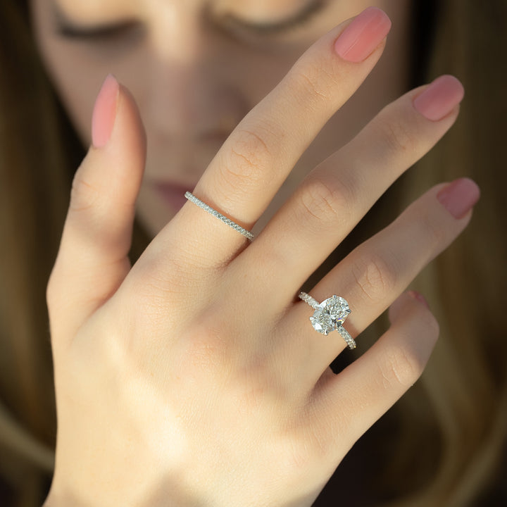 The Pave Crown Liberty Oval Lab Diamond Moissanite Engagement Ring *Shown with 2 ct #material_white