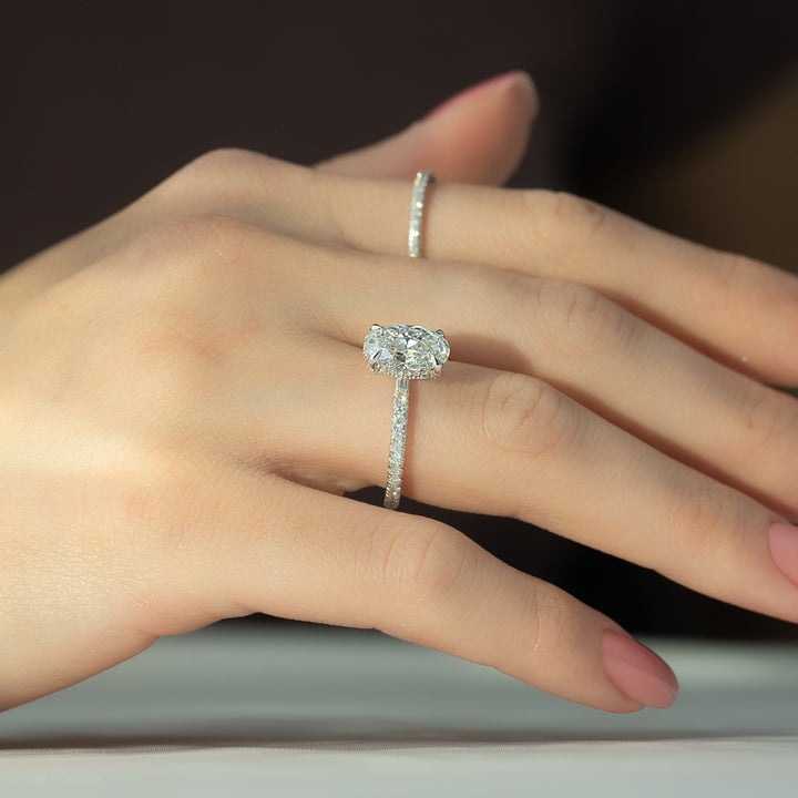 The Pave Crown Liberty Oval Lab Diamond Moissanite Engagement Ring *Shown with 2 ct #material_white