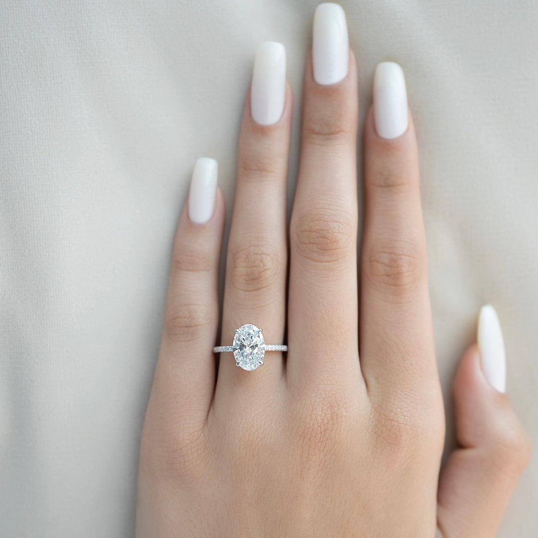 The Pave Crown Liberty Oval Lab Diamond Moissanite Engagement Ring