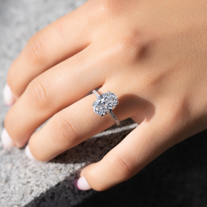The Pave Crown Liberty Oval Lab Diamond Moissanite Engagement Ring *Shown with 3.5 ct #material_white