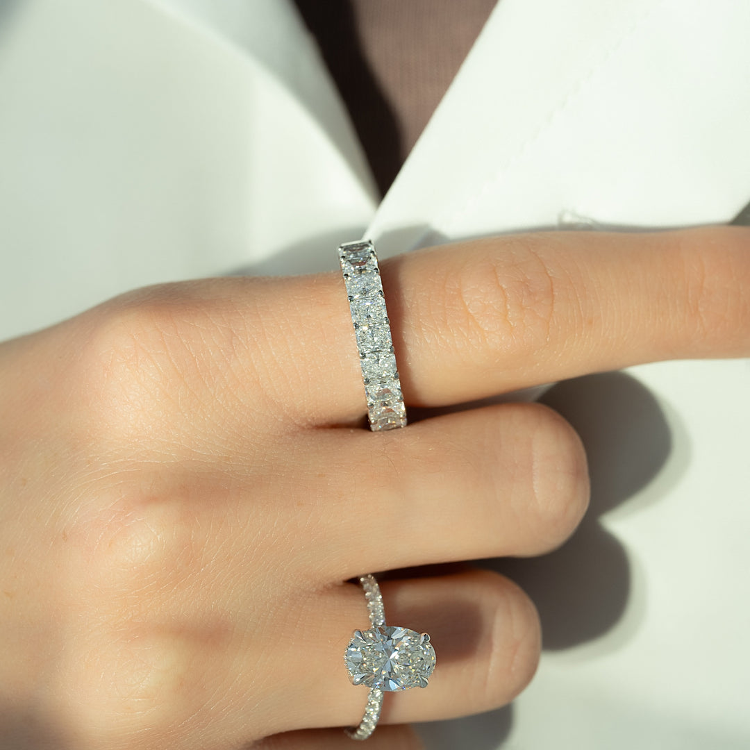 The Pave Crown Liberty Oval Lab Diamond Moissanite Engagement Ring