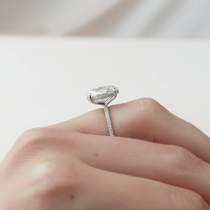 The Pave Crown Liberty Oval Lab Diamond Moissanite Engagement Ring *Shown with 4 ct #material_white