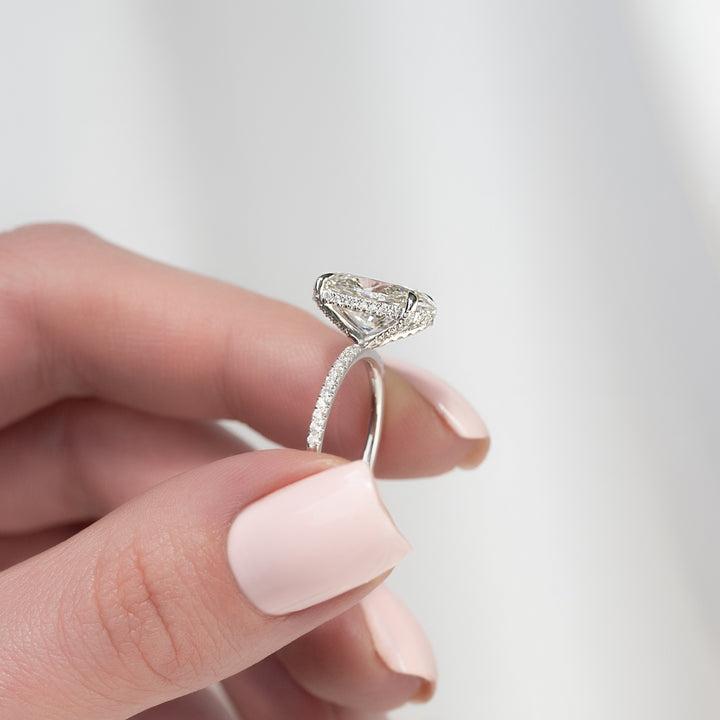 The Pave Crown Liberty Oval Lab Diamond Moissanite Engagement Ring *Shown with 4 ct #material_white