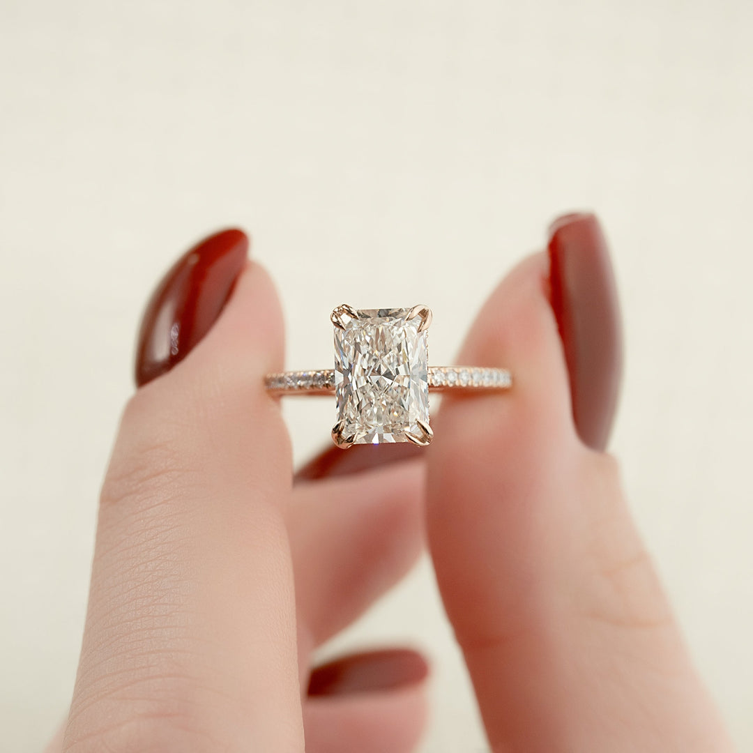 The Pave Crown Liberty Radiant Lab Diamond Moissanite Engagement Ring