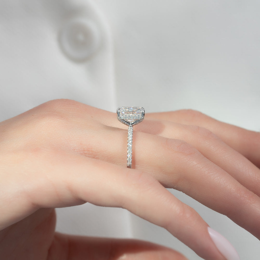 The Pave Crown Liberty Radiant Lab Diamond Moissanite Engagement Ring