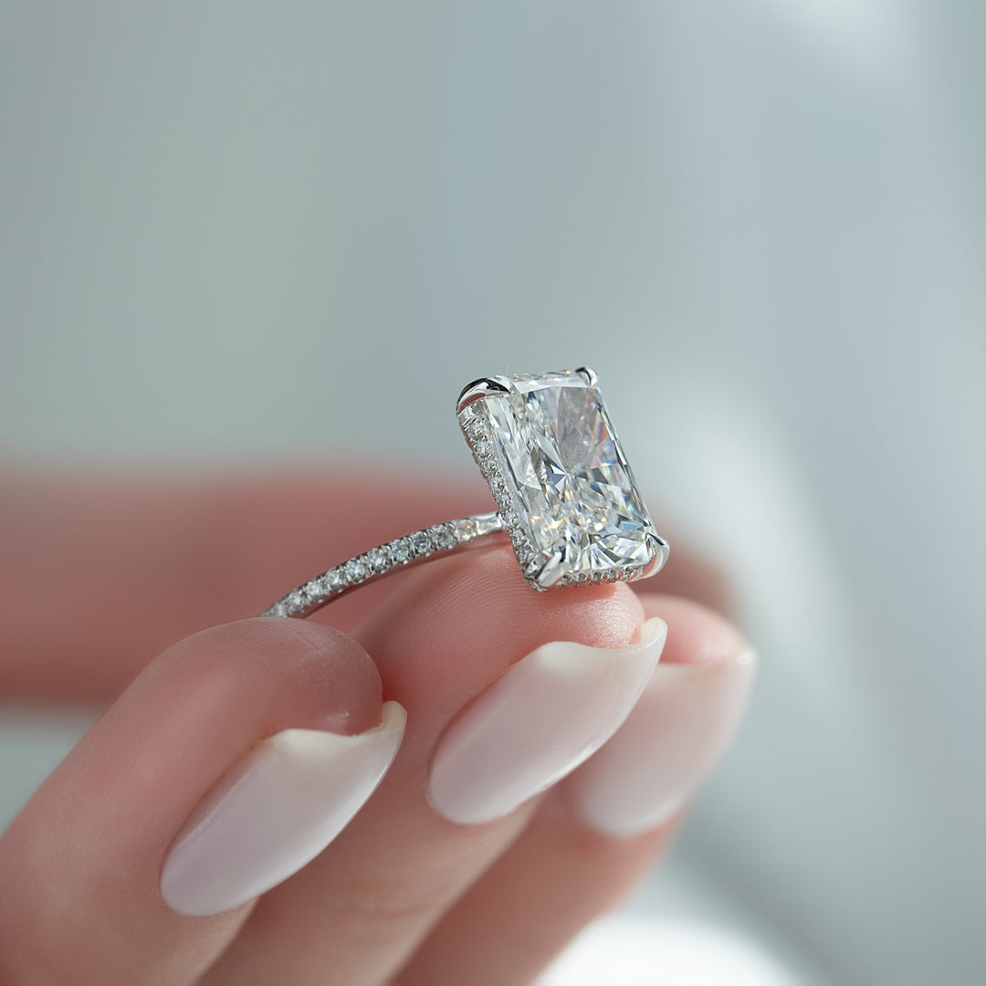 The Pave Crown Liberty Radiant Lab Diamond Moissanite Engagement Ring