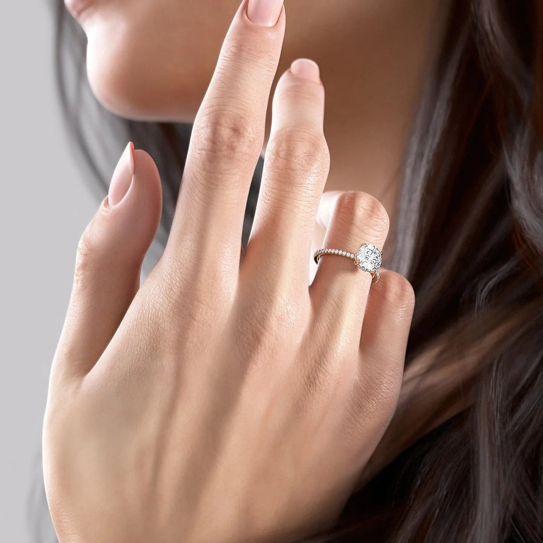 The Pave Crown Liberty Round Lab Diamond Moissanite Engagement Ring