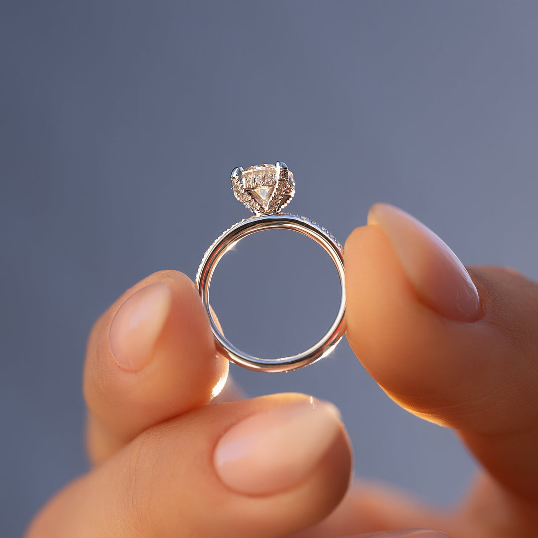 The Pave Crown Liberty Round Lab Diamond Moissanite Engagement Ring