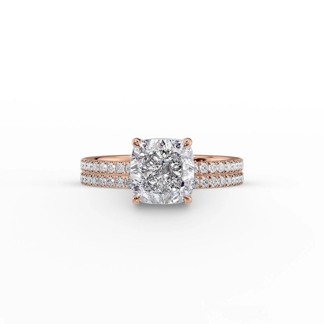 The Pave Estella Set With Cushion Pave Lab Diamond 2 Carat 14K Rose#material_14k-rose