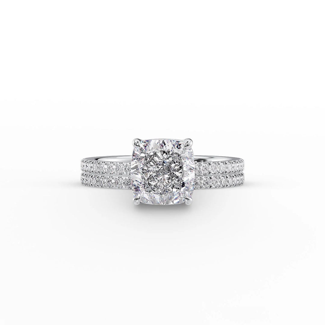 The Pave Estella Set With Cushion Pave Lab Diamond 2 Carat 14K White#material_14k-white