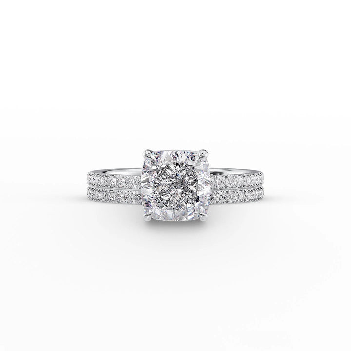 The Pave Estella Set With Cushion Pave Lab Diamond 2 Carat 14K White#material_14k-white