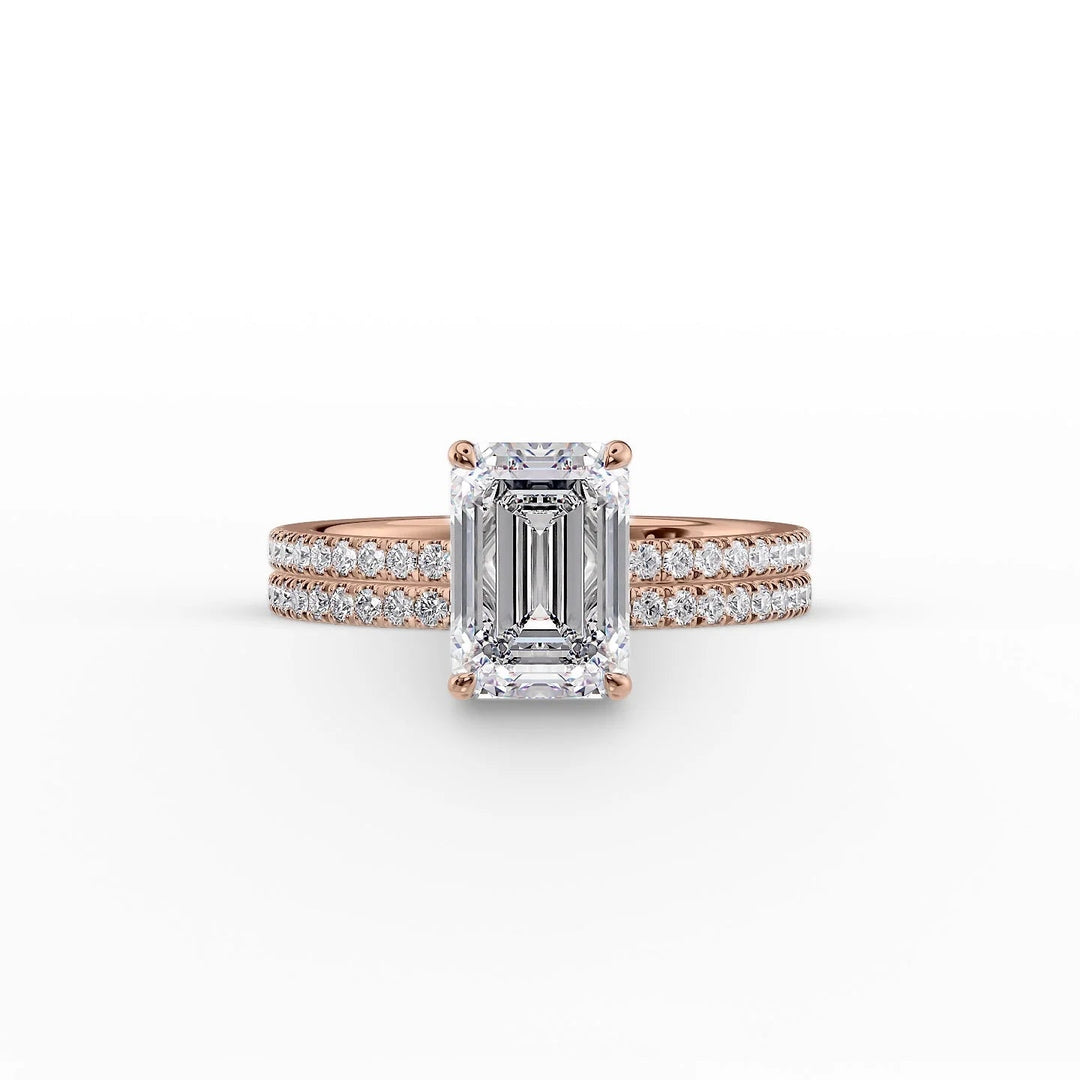 The Pave Estella Set With Emerald Pave Moissanite#material_14k-rose