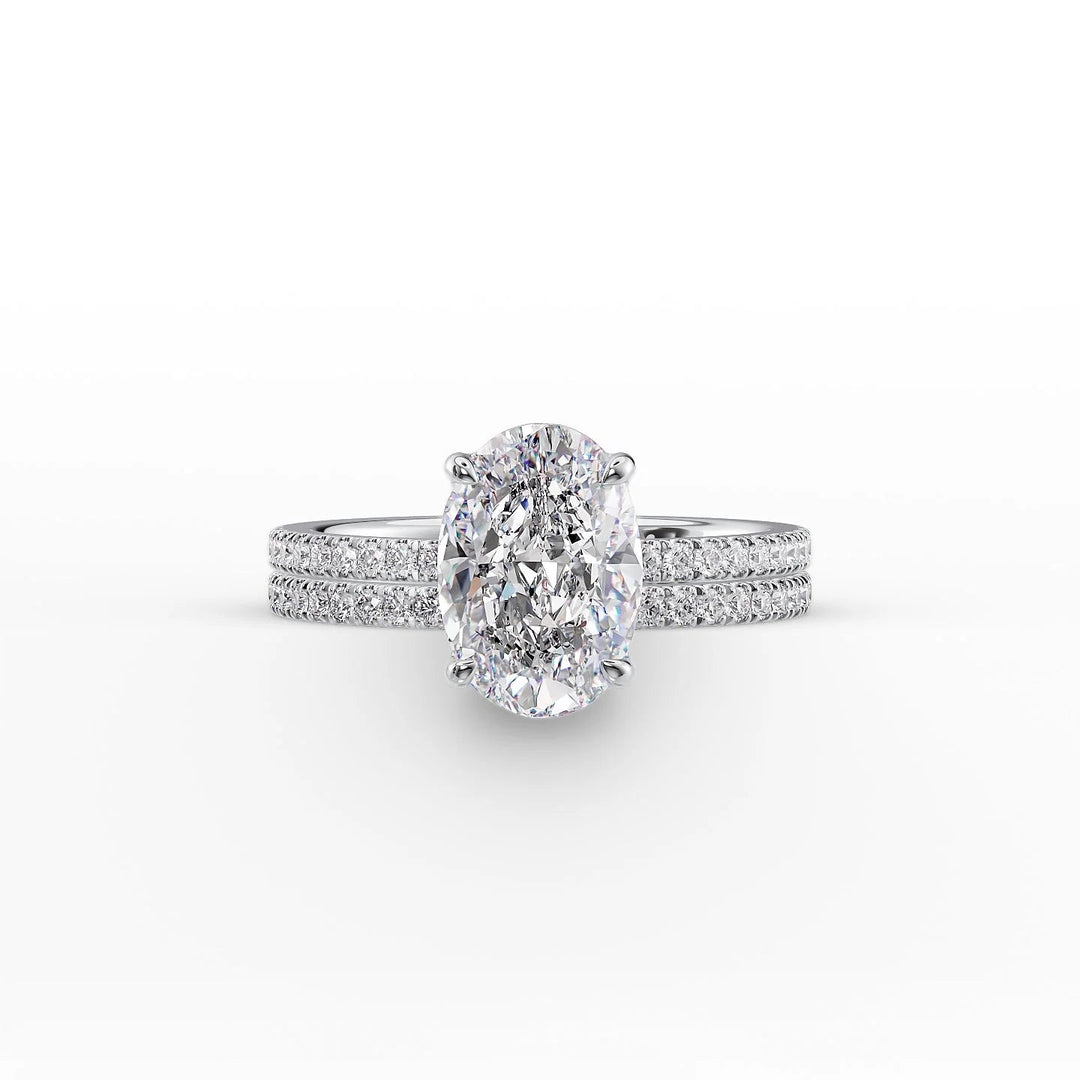 The Pave Estella Set With Oval Pave Lab Diamond 2 Carat 14K White#material_14k-white