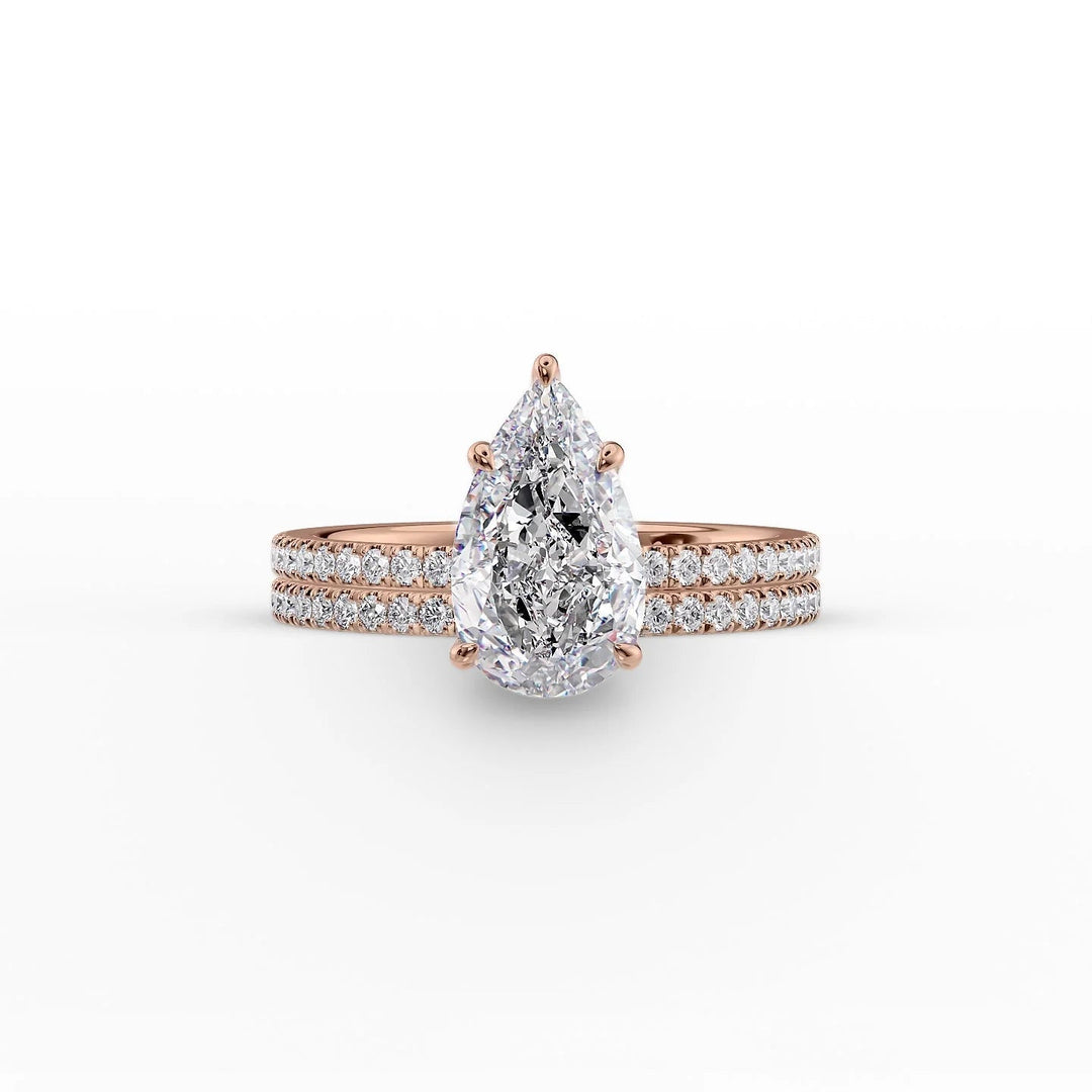 The Pave Estella Set With Pear Pave Lab Diamond 2 Carat 14K Rose#material_14k-rose