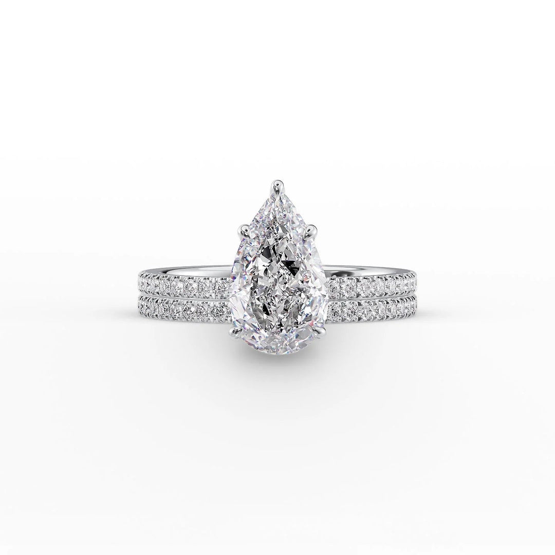 The Pave Estella Set With Pear Pave Lab Diamond 2 Carat 14K White#material_14k-white