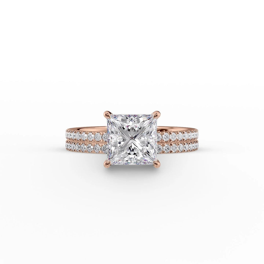 The Pave Estella Set With Princess Pave Lab Diamond 2 Carat 14K Rose#material_14k-rose