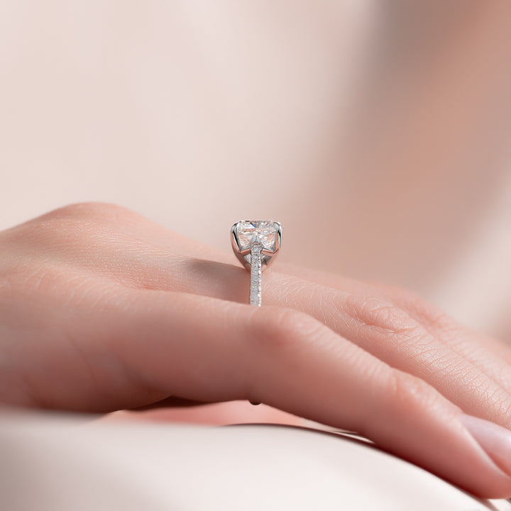The Pave Lacole Cushion Lab Diamond Moissanite Engagement Ring *Shown with 2 ct #material_white