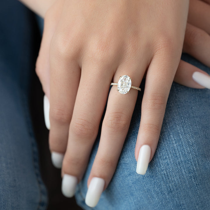 The Pave Lacole Oval Lab Diamond Moissanite Engagement Ring *Shown with 3 ct #material_gold
